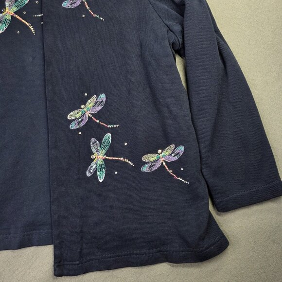 Quacker Factory Sweater Set Womens 1X Blue Dragonfly Rhinestone 2 in 1 Twinset - Picture 2 of 14